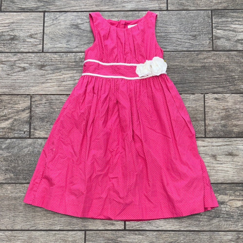 Girls Pink Polka Dot Flower Waist Dress